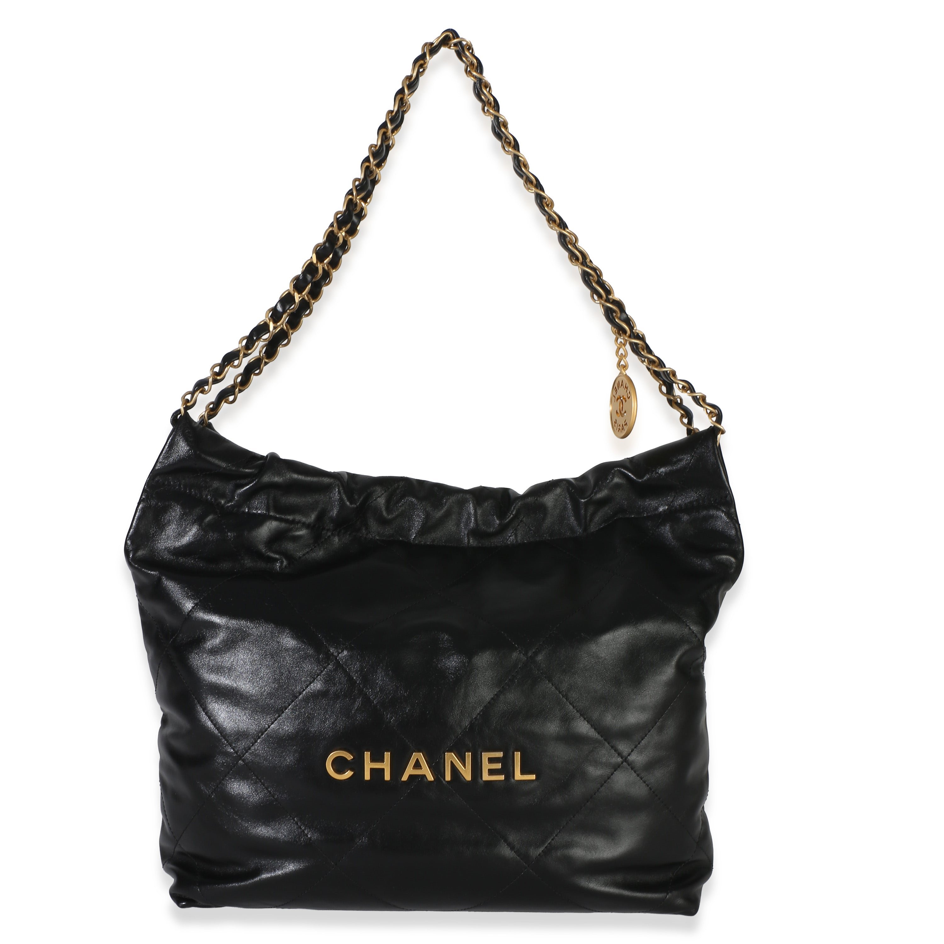 Black Quilted Shiny Calfskin Small Chanel 22 Hobo