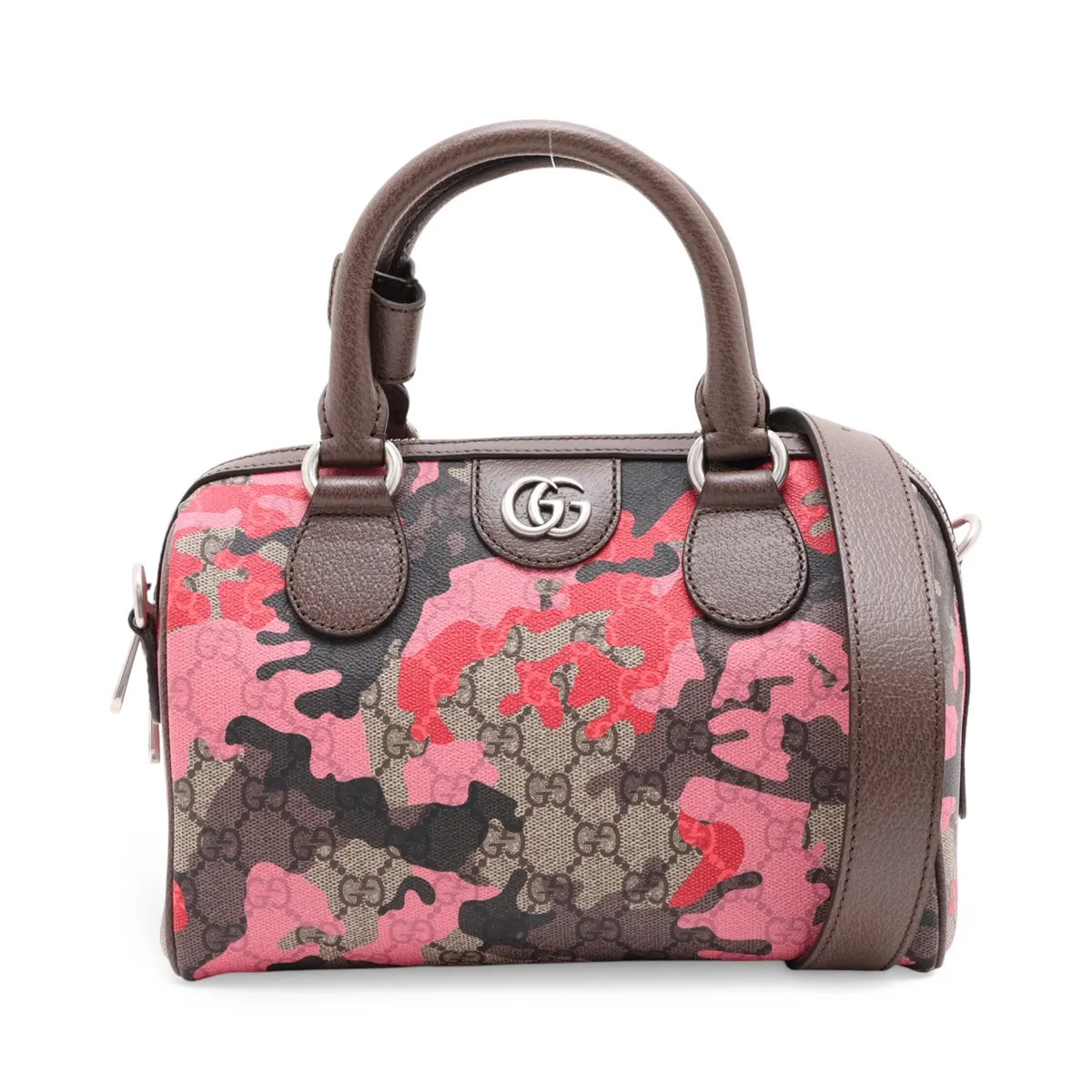 Gucci GG camouflage 854860 PVC & leather 2 Way Handbag Brown x red