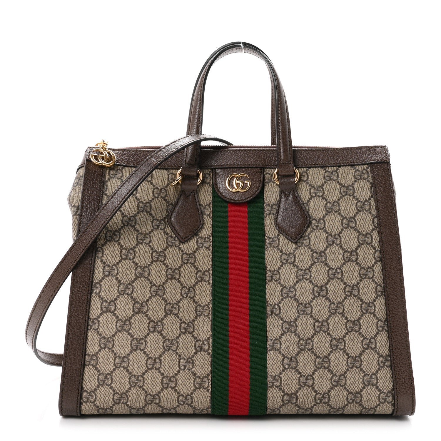 Gucci GG Supreme Monogram Web Medium Ophidia Tote Bag Brown