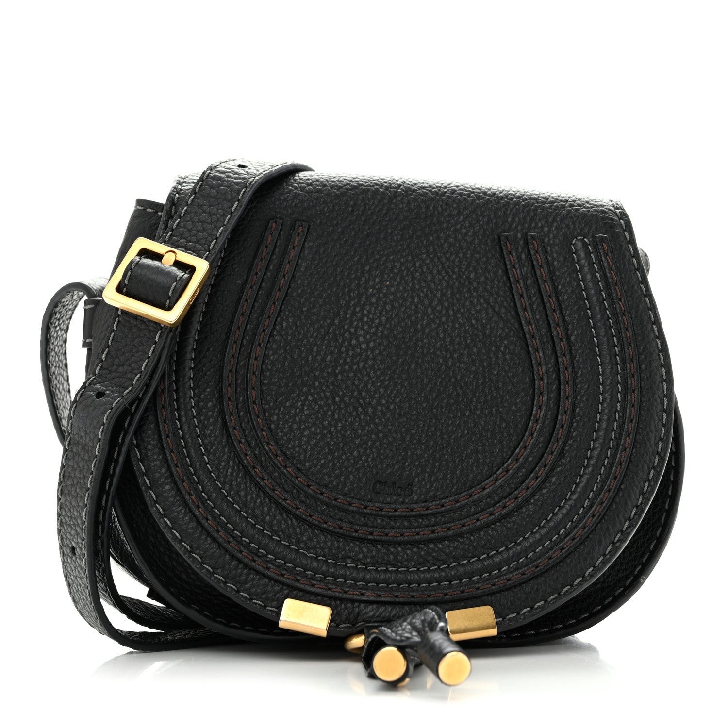 Chloe Grained Calfskin Small Marcie Saddle Bag Black