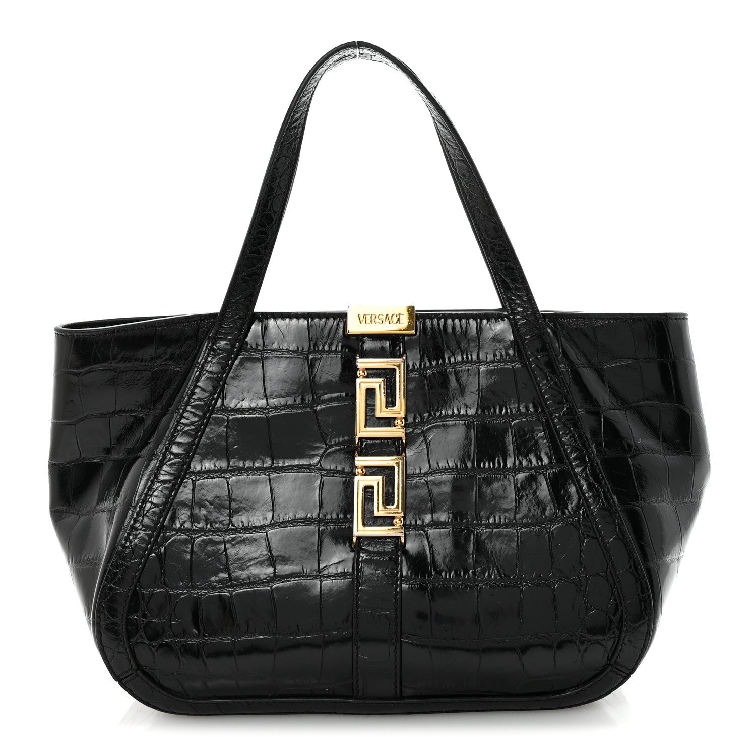 Versace Versace Calfskin Crocodile Embossed Small Greca Goddess Shoulder Bag
