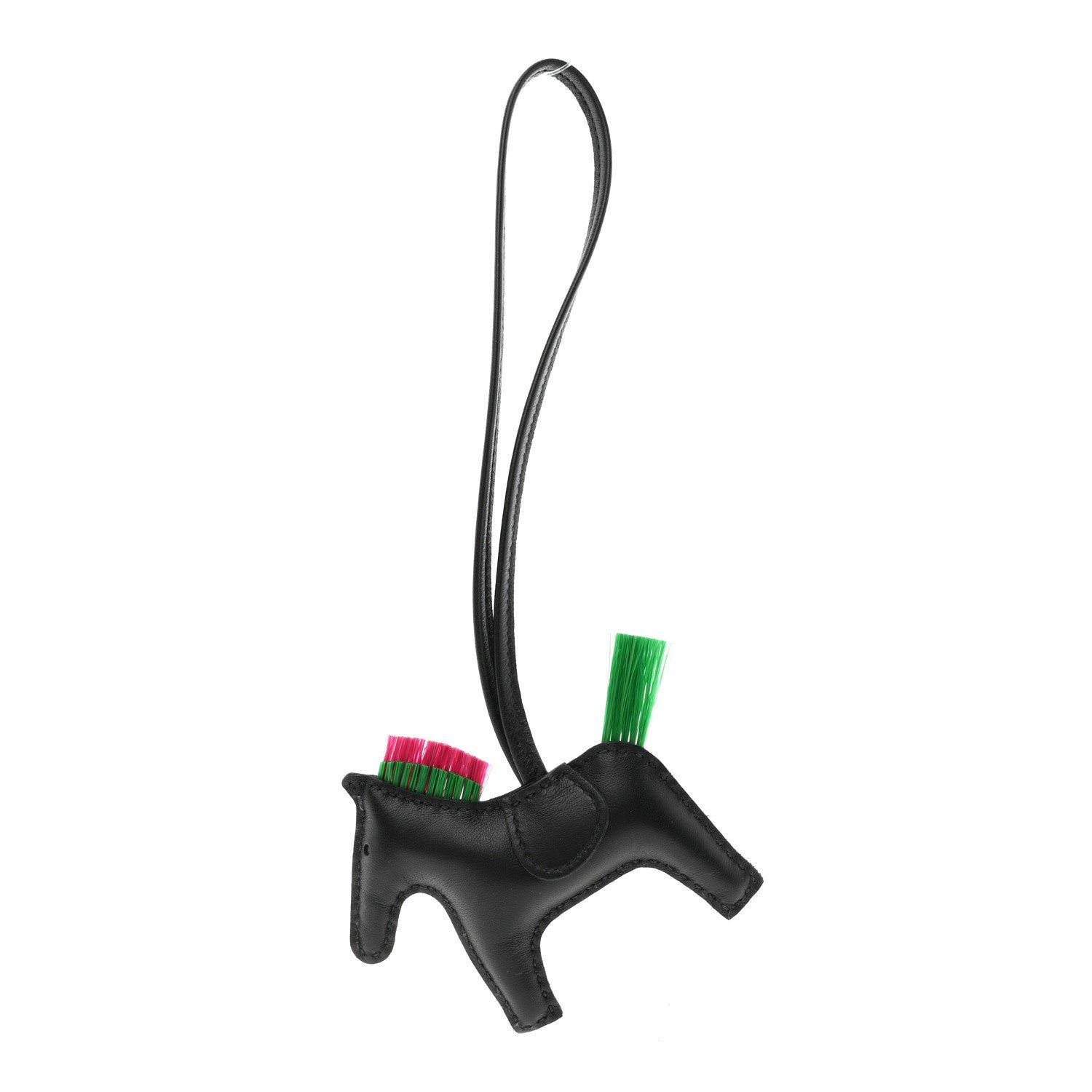 Hermes Milo Lambskin Horse Hair Grigri Rodeo Punk Horse Bag Charm PM Black Menthe Magnolia