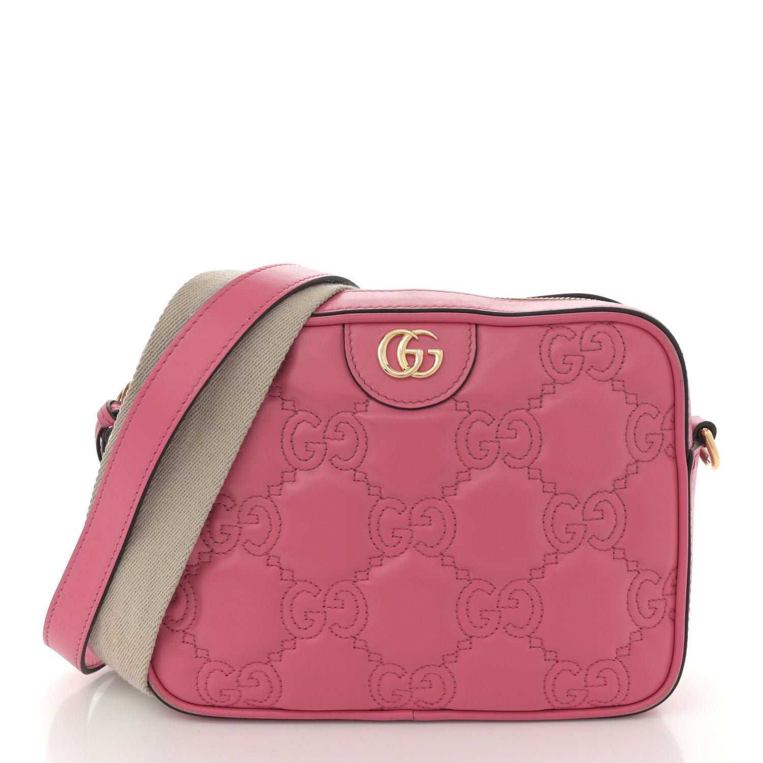 Gucci Calfskin GG Matelasse Small Shoulder Bag Rhodamine Pink Natural