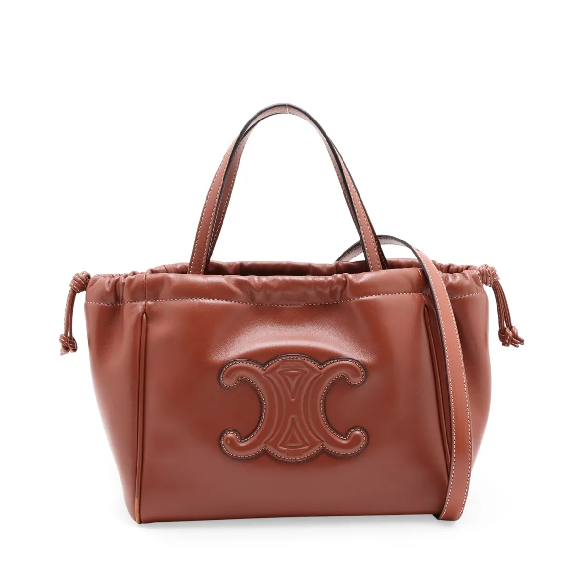 Celine Small Cabas Drawstring Cuir Triomphe Leather 2 Way Handbag Brown