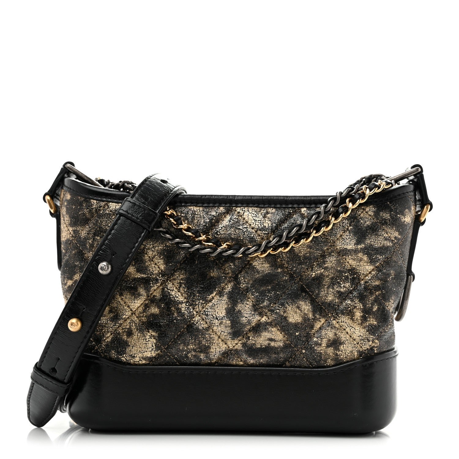 Chanel Metallic Crumpled Goatskin Quilted Small Gabrielle Hobo Black Gold