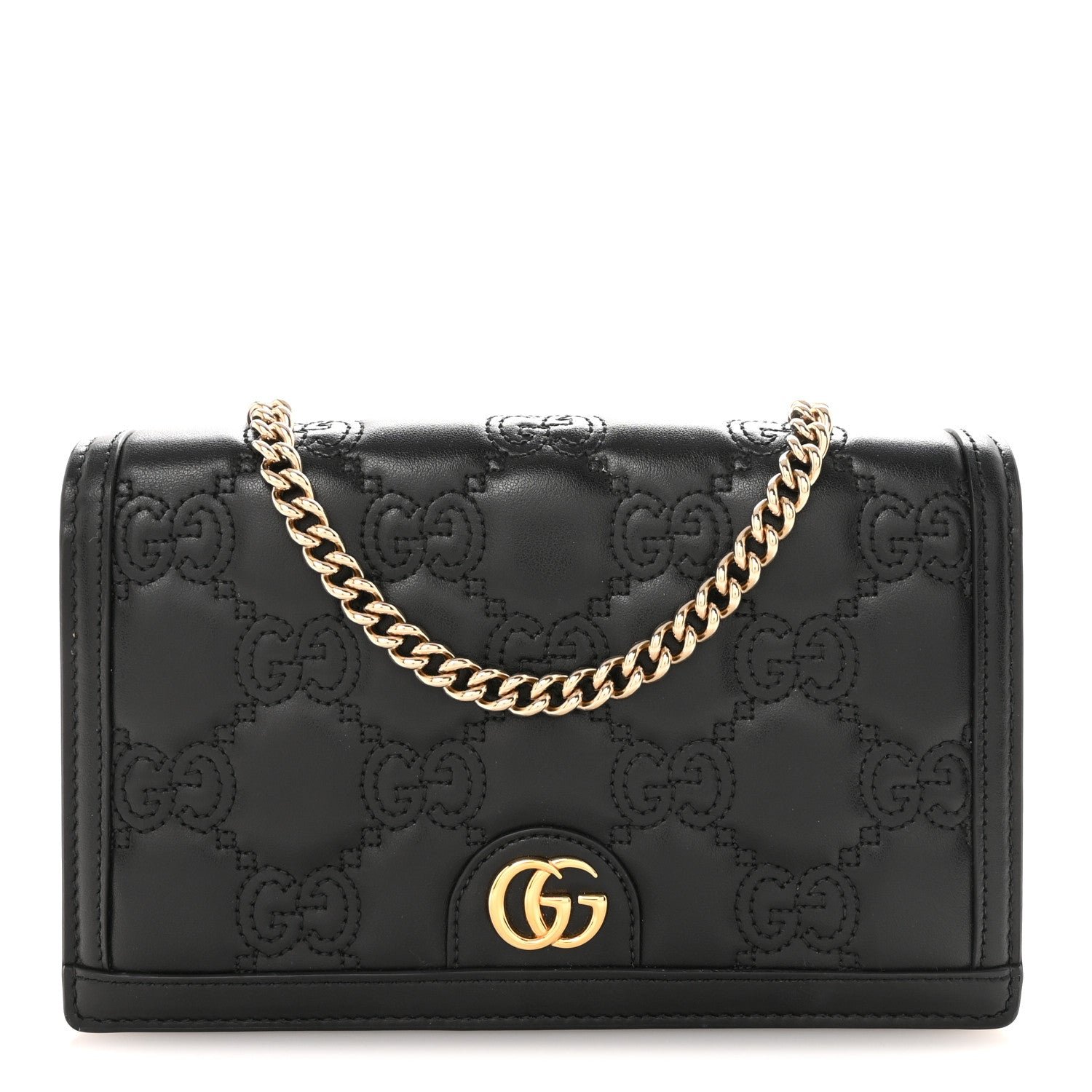 Gucci Calfskin GG Matelasse Chain Wallet Black