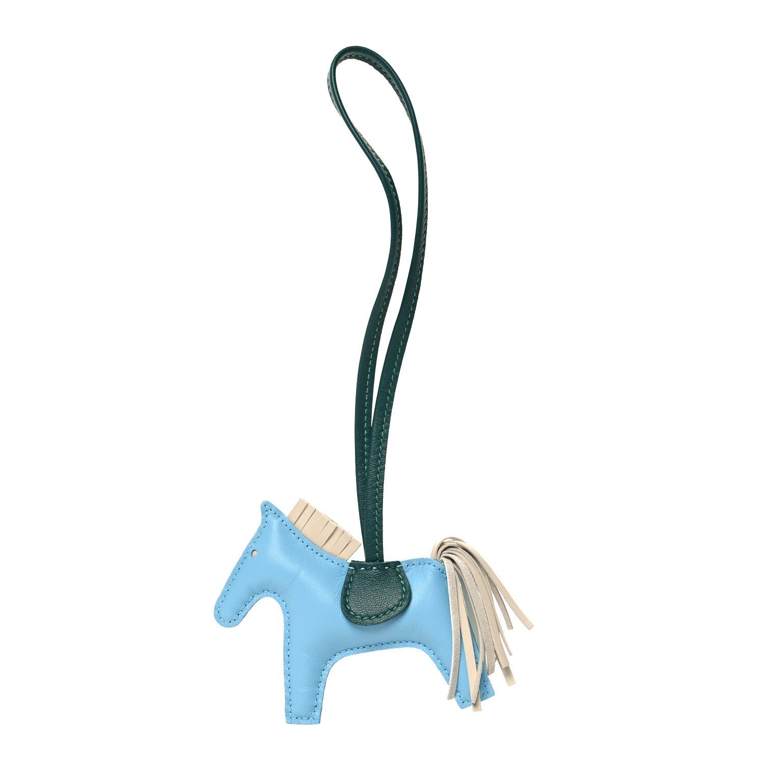 Hermes Milo Lambskin Grigri Rodeo Horse Bag Charm PM Celeste Malachite Craie