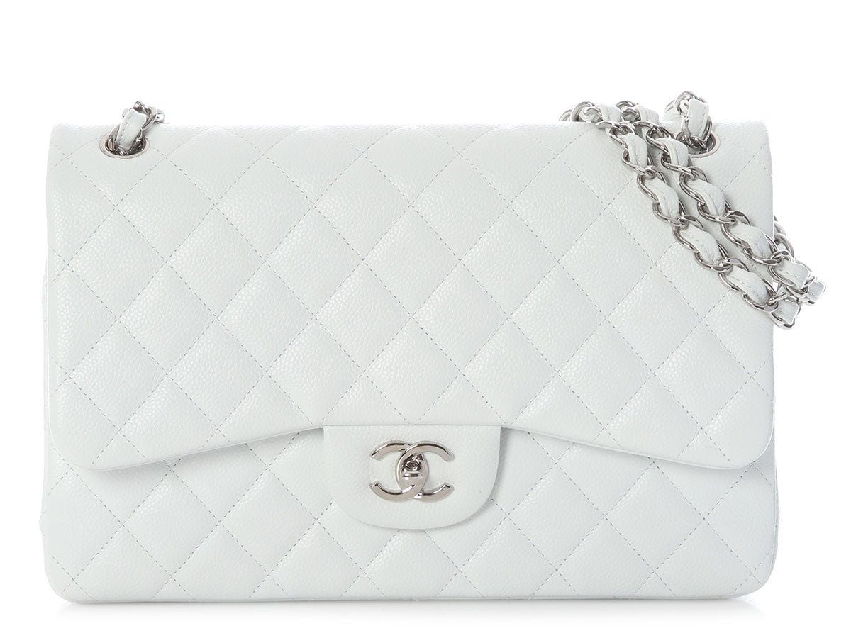Chanel Jumbo White Quilted Caviar Classic Double Flap