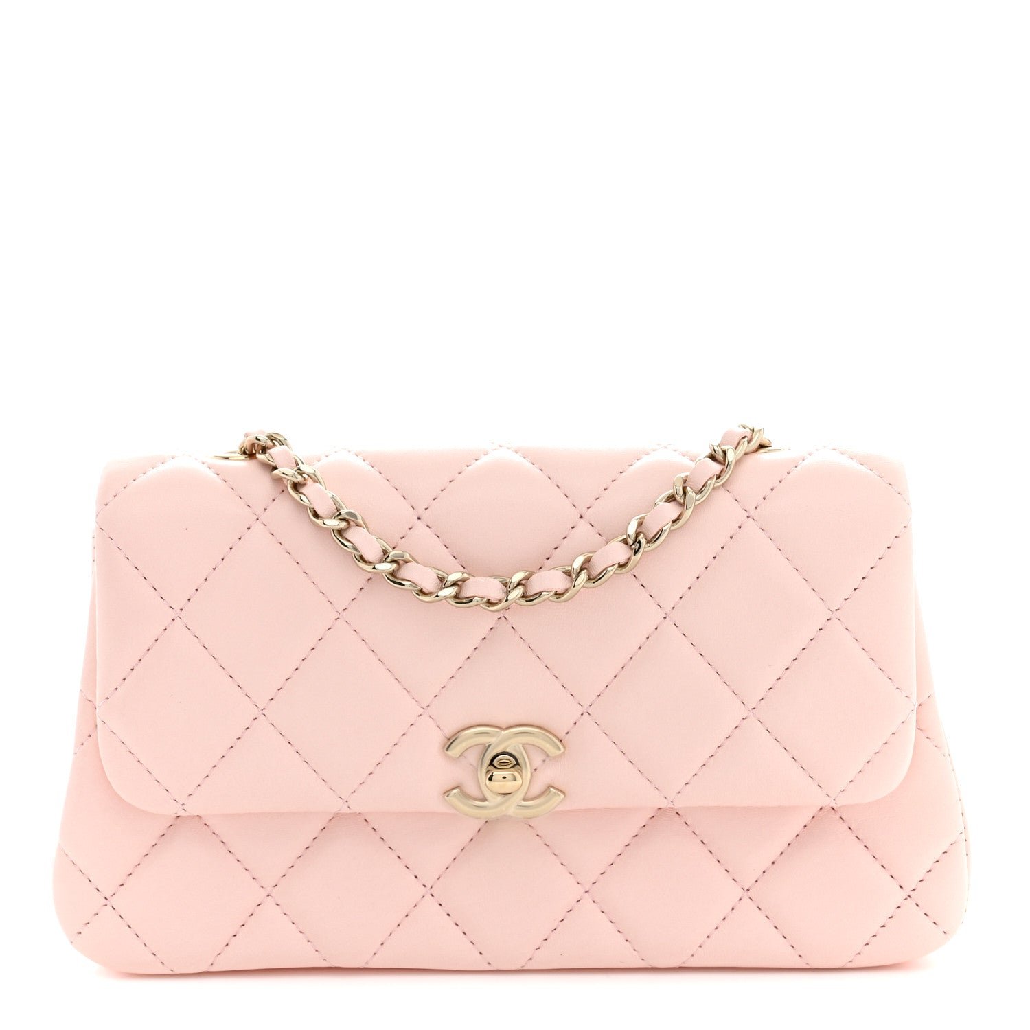 Chanel Lambskin Quilted Rectangular Phone Holder Clutch With Chain Light Pink