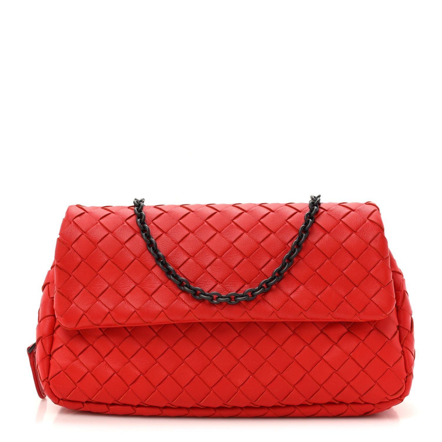 Bottega Veneta Nappa Intrecciato Small Chain Crossbody Red