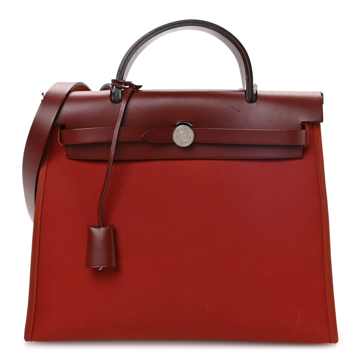 Hermes Vache Hunter Toile Herbag Zip 31 PM Rouge H Brique