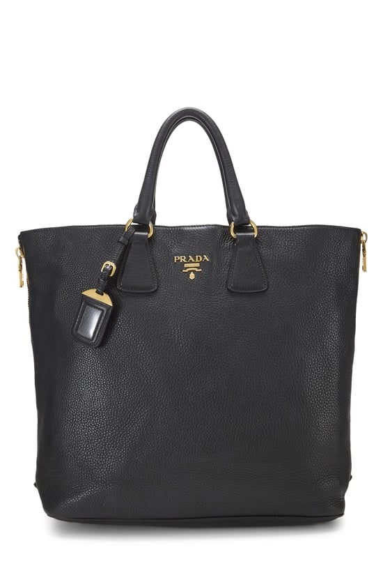 Black Vitello Daino Side Zip Tote Large