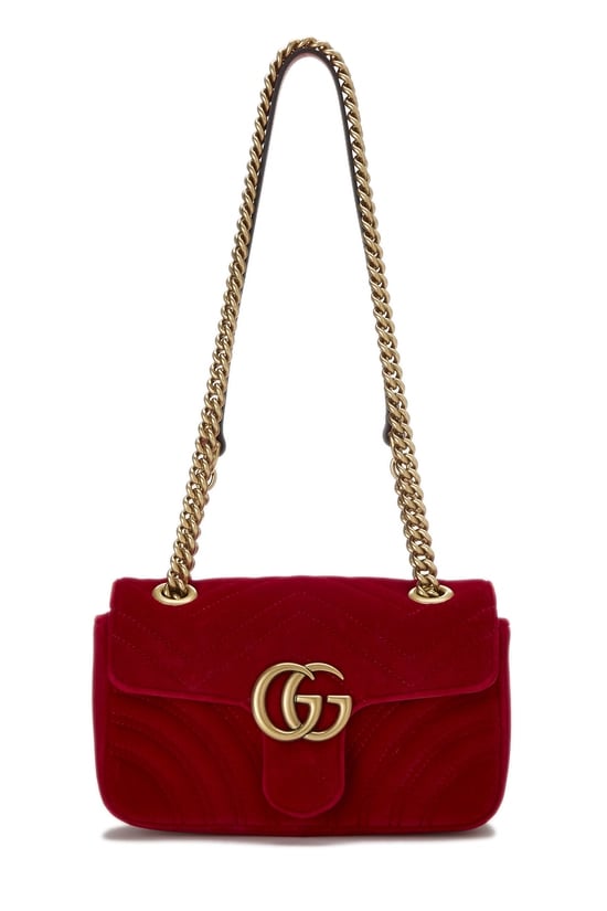 Gucci Red Velvet GG Marmont Shoulder Bag Small