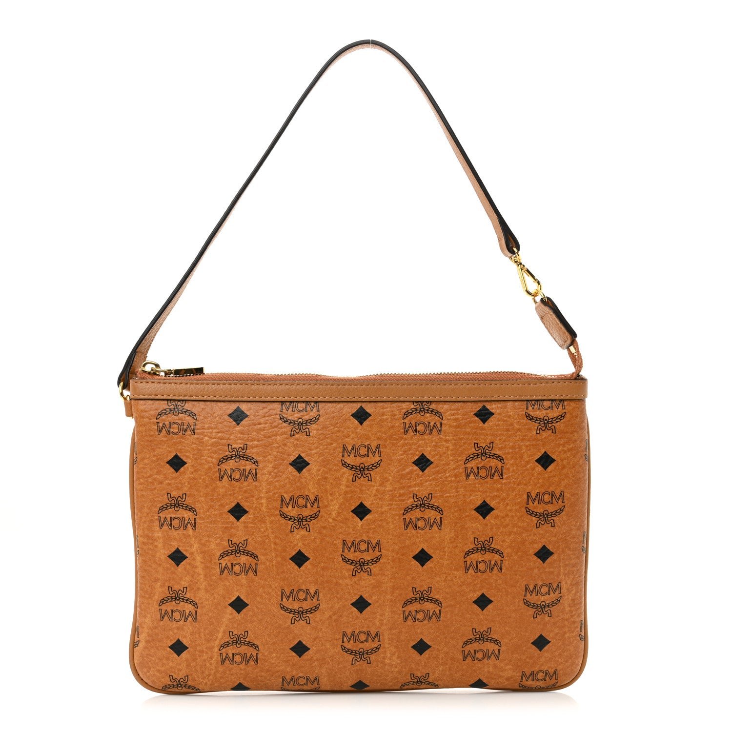 MCM Visetos Liz Shopper Tote Pouch Cognac