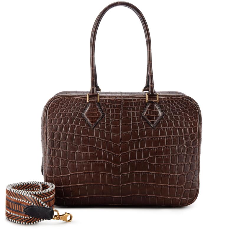 Hermes Chocolate Matte Niloticus Crocodile Plume 28 Gold Hardware, 2002 and Strap