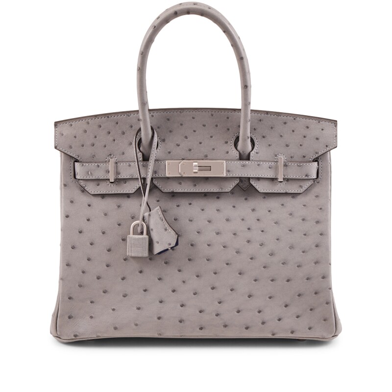 Gris Mouette Ostrich and Bleu Royal HSS Birkin 30 Palladium Hardware, 2025
