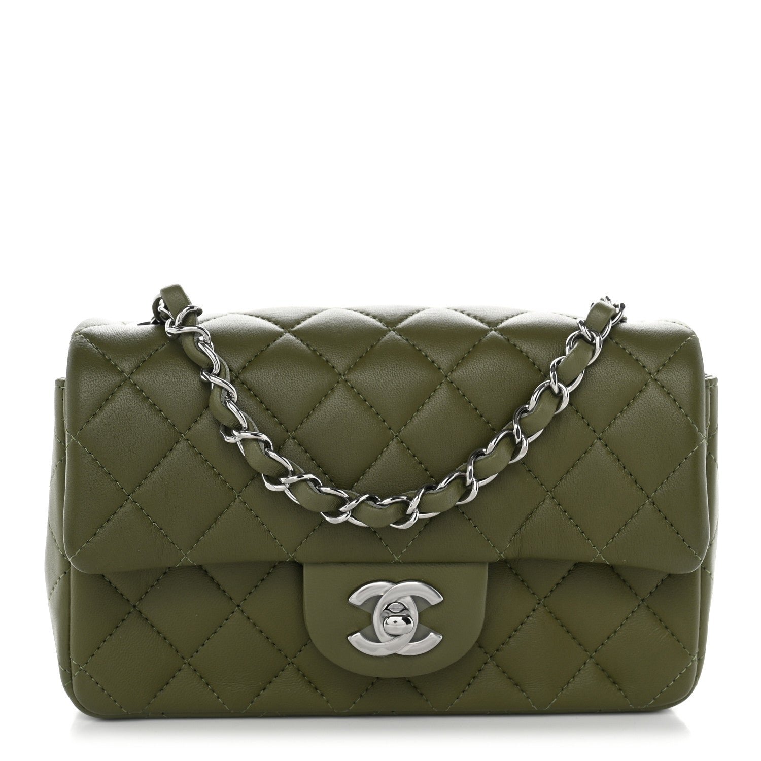 Chanel Lambskin Quilted Mini Rectangular Flap Green