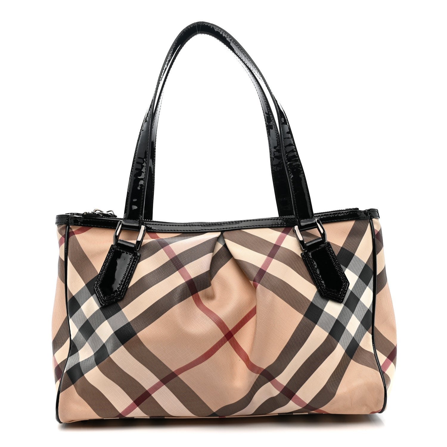 Burberry Patent Trim Supernova Check Medium Melbury Tote Black