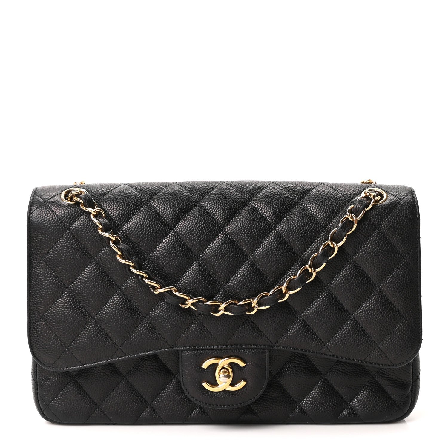 Caviar Quilted Jumbo Double Flap Black