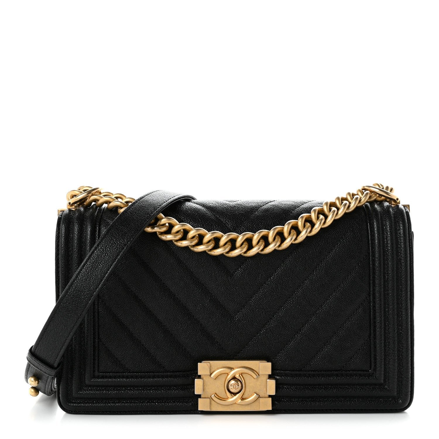 Chanel Caviar Chevron Quilted Medium Boy Flap Black