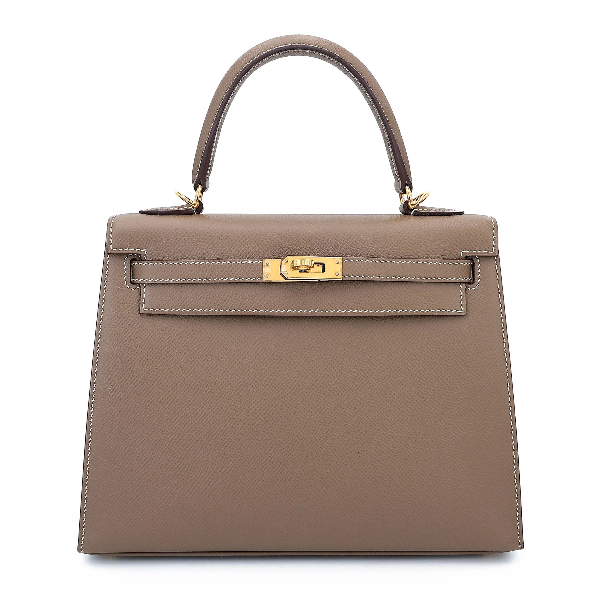 Excellent ( Rank SA ) HERMÈS Kelly 25 Sellier Etoupe (18) Epsom Gold hardware Y (2020)