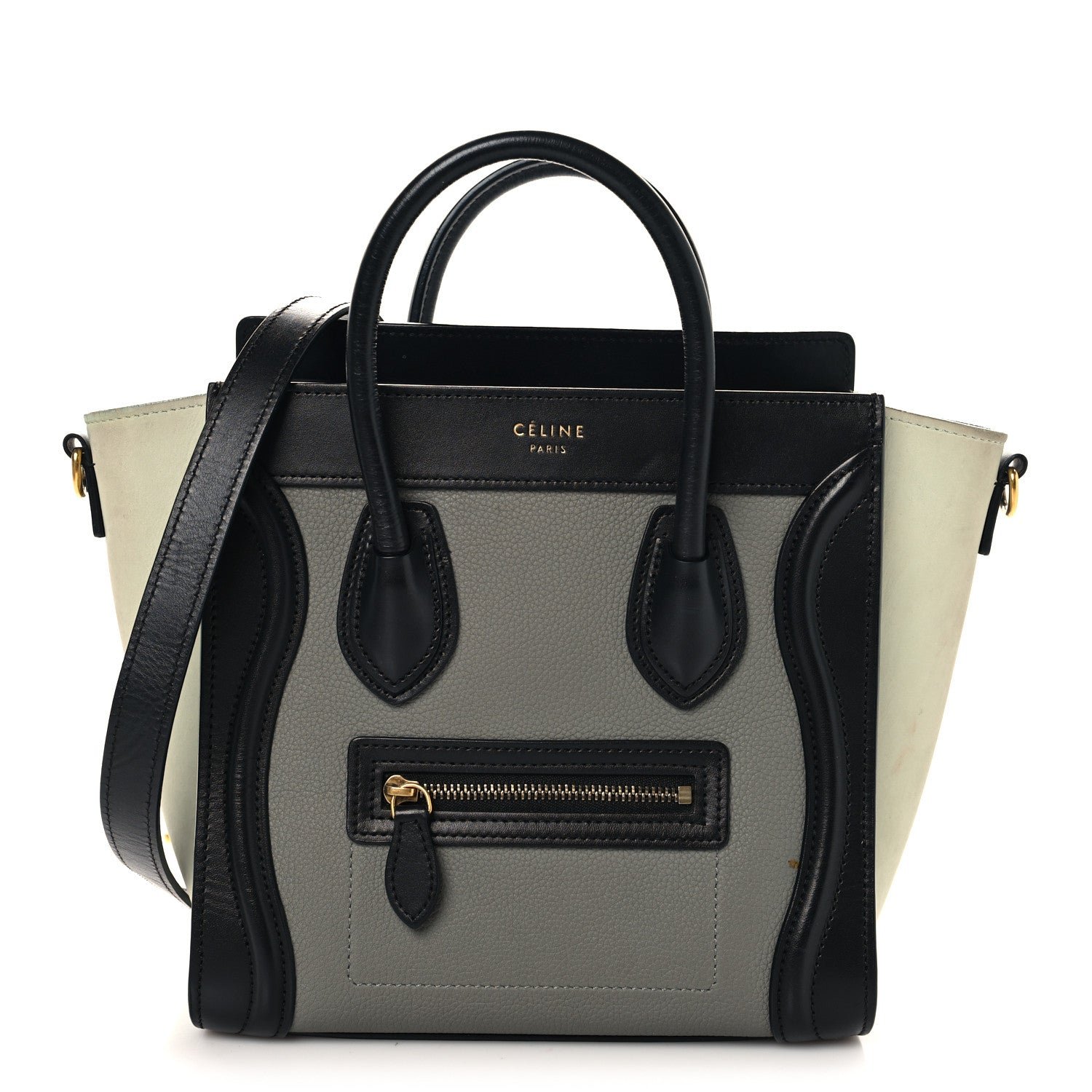 Celine Baby Grained Calfskin Nano Tri-Color Luggage Zinc Almond