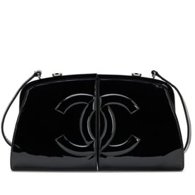 Chanel Black Patent Double Split Frame Bag Ruthenium Hardware, 2007