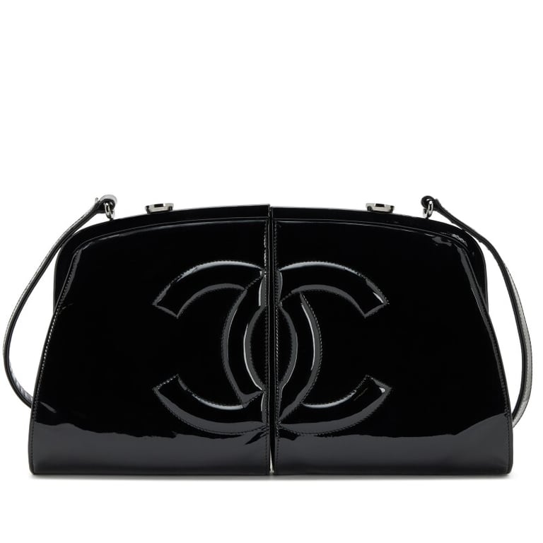 Chanel Black Patent Double Split Frame Bag Ruthenium Hardware, 2007