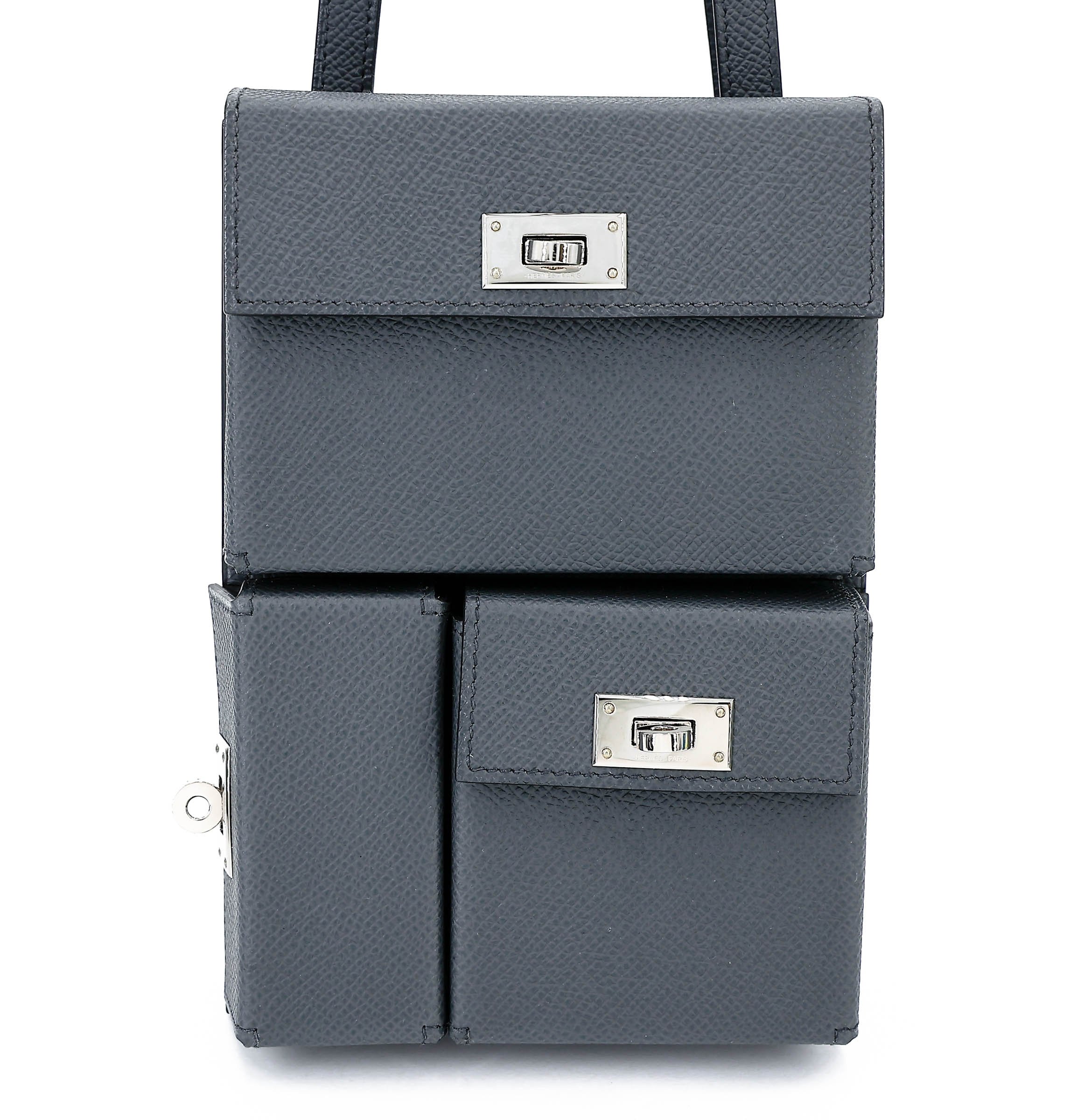 Excellent ( Rank SA ) HERMÈS Limited Edition Kelly Multipocket To Go Pouch Gris misty (H0) Epsom Palladium hardware W (2024)