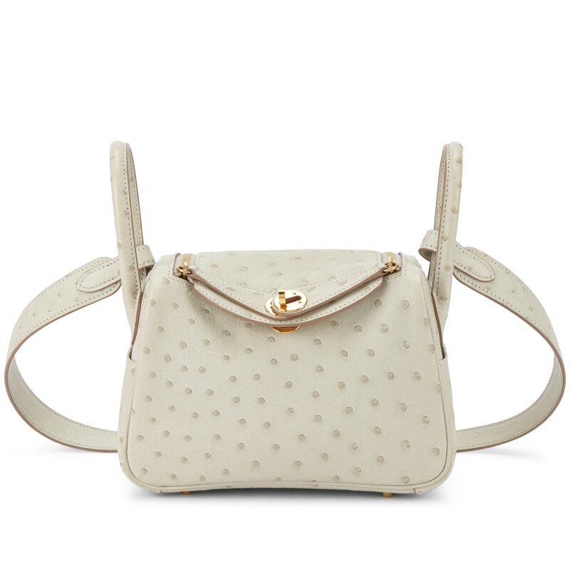 Gris Perle Ostrich Mini Lindy 20 Gold Hardware, 2021
