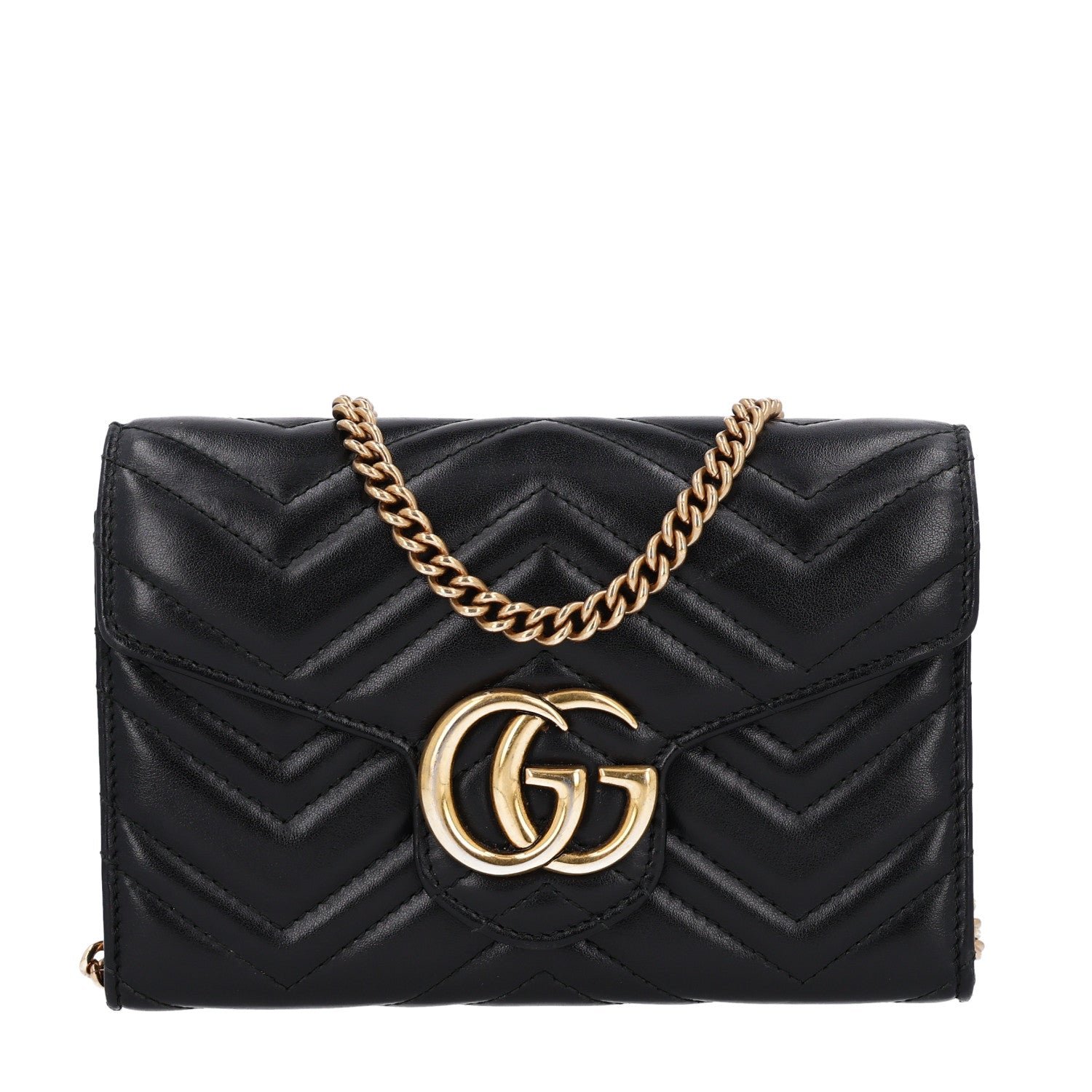 Gucci Calfskin Matelasse GG Marmont Chain Wallet Black