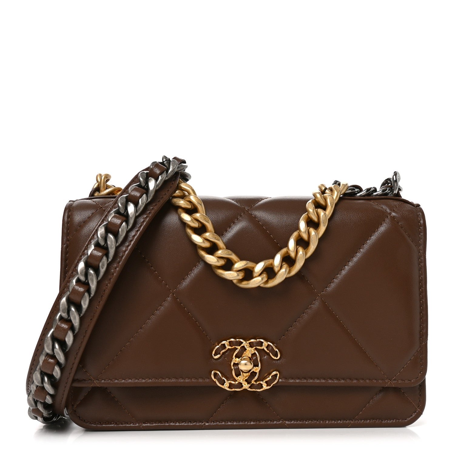 Chanel Lambskin Quilted Chanel 19 Wallet On Chain WOC Brown