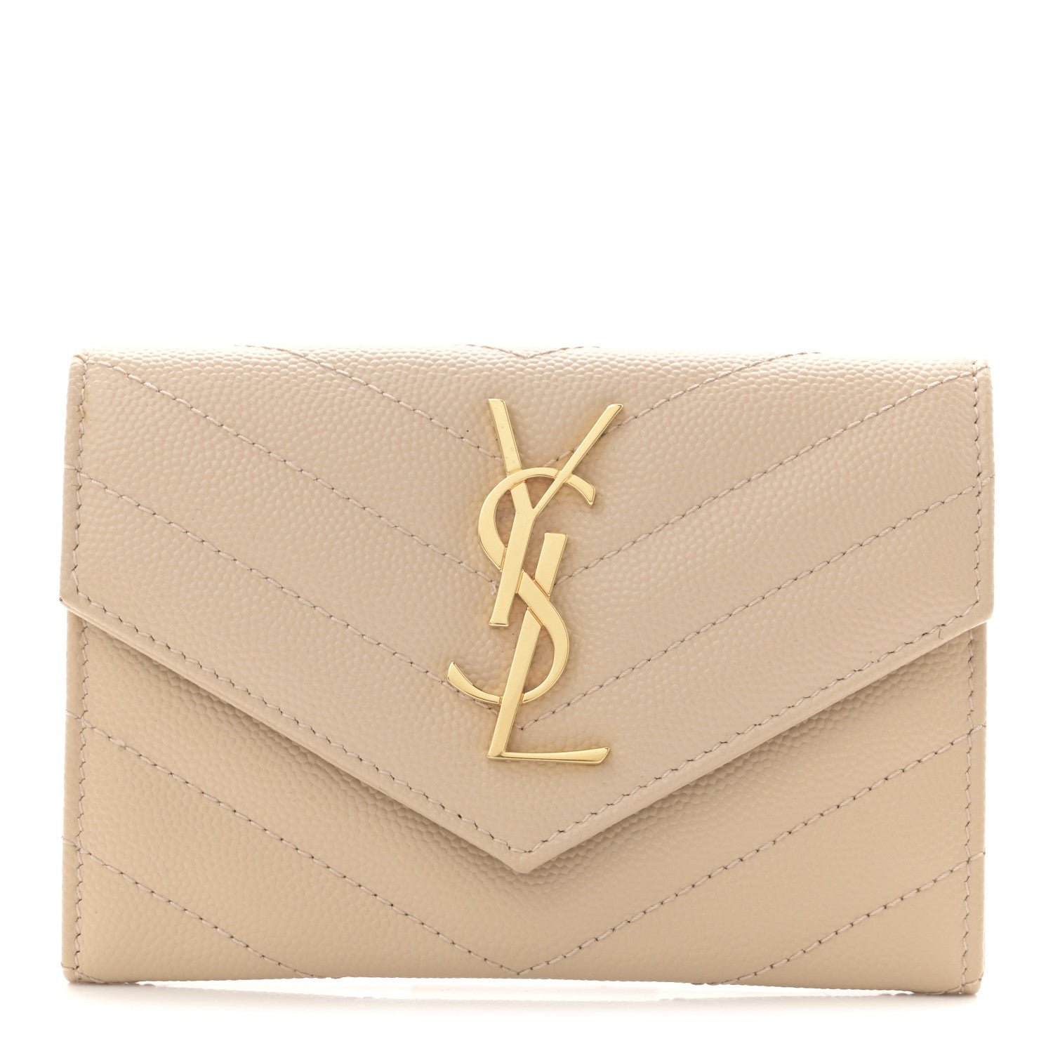Saint Laurent Saint Laurent Grain De Poudre Matelasse Chevron Small Monogram Envelope Wallet Dark Beige