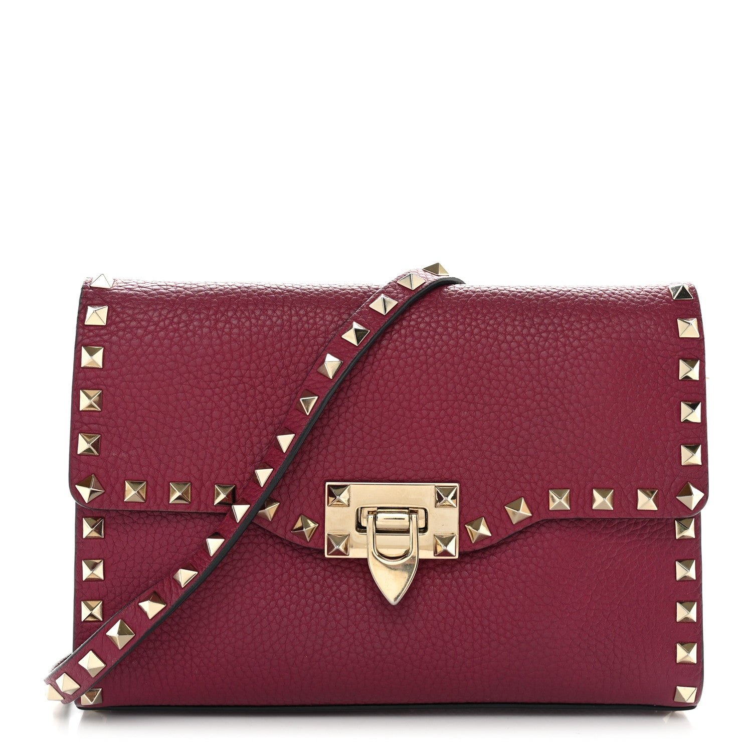 Valentino Garavani Pebbled Calfskin Medium Rockstud Flip Lock Crossbody Bag Camelia