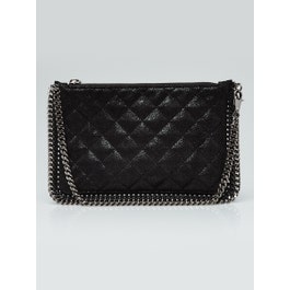 Stella McCartney Stella McCartney Black Quilted Shaggy Deer Faux Leather Falabella Shoulder Bag