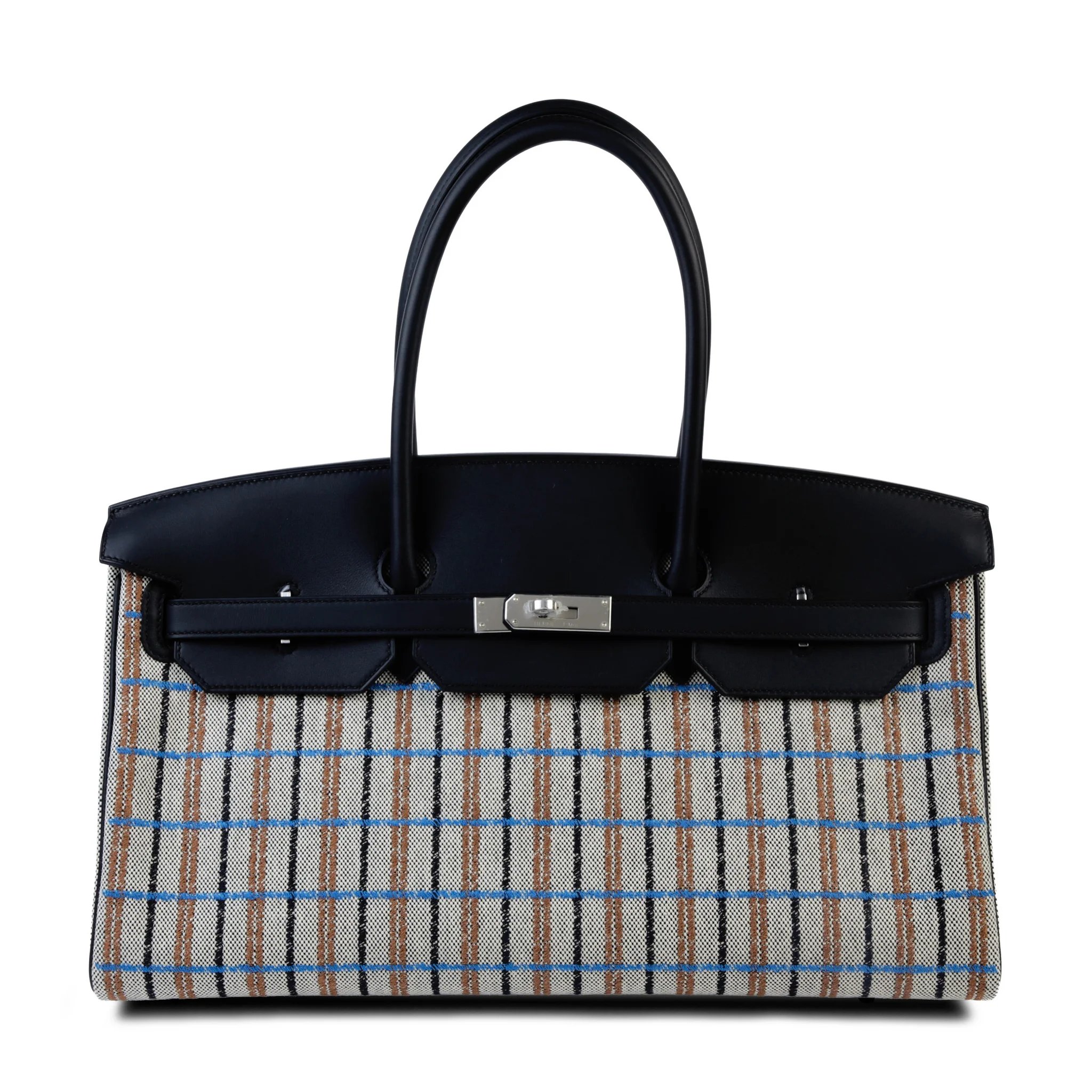 Hermes Brand New ( Rank N ) HERMÈS Shoulder Birkin Light 39 Noir (89) Ecru Bleu Zanzibar (B3) Swift Toile H canvas Palladium hardware G (2026)