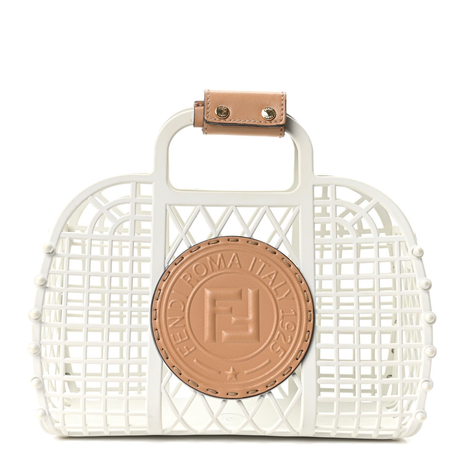 Fendi Recycled Plastic Vitello Liberty Matte Small Fendi Basket White Ice Miele