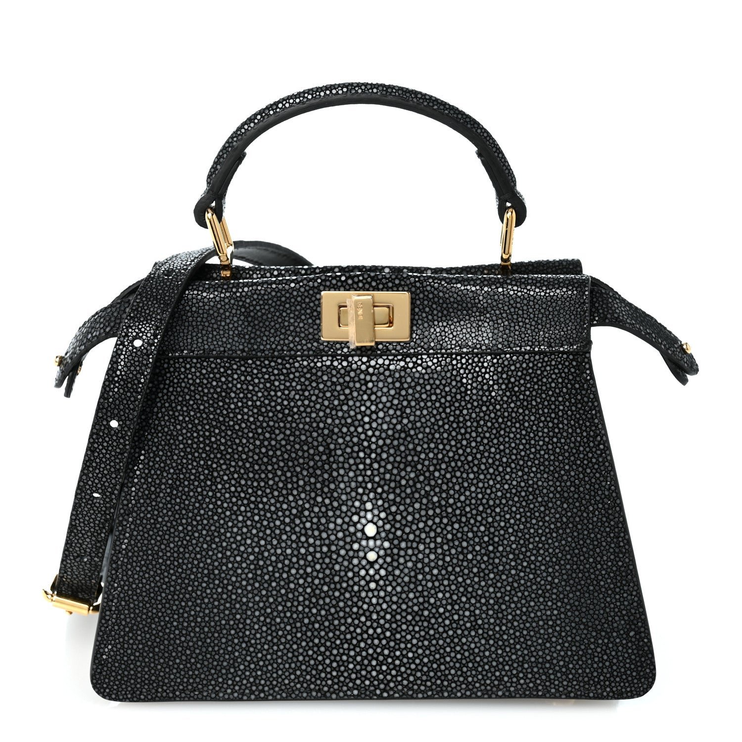 Fendi Stingray Shiny Nappa Petite Peekaboo I SEE U Satchel Black