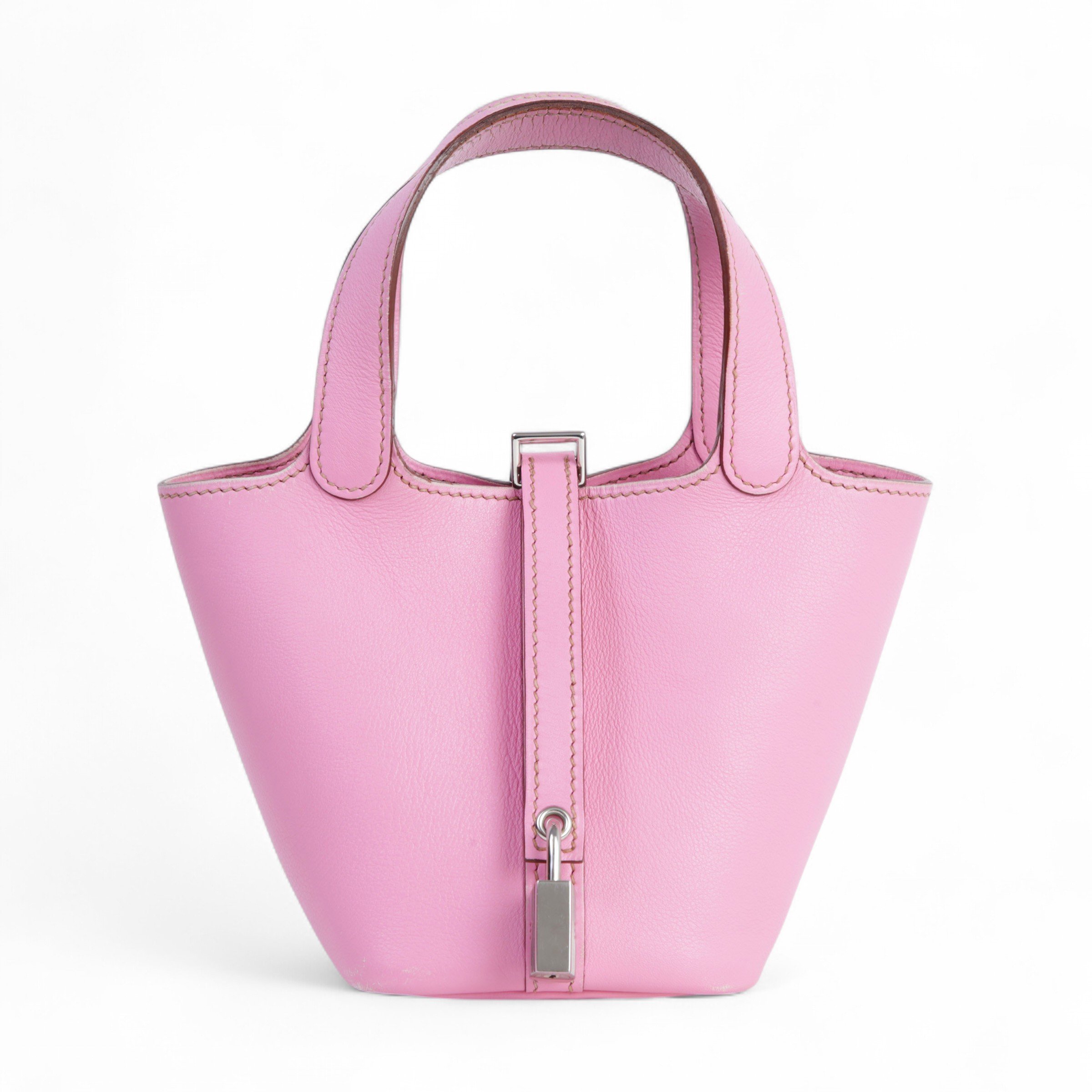 Hermes Good ( Rank AB) HERMÈS Picotin Lock Micro 14 Pink (5P) Evercolor Palladium hardware Square N (2010)