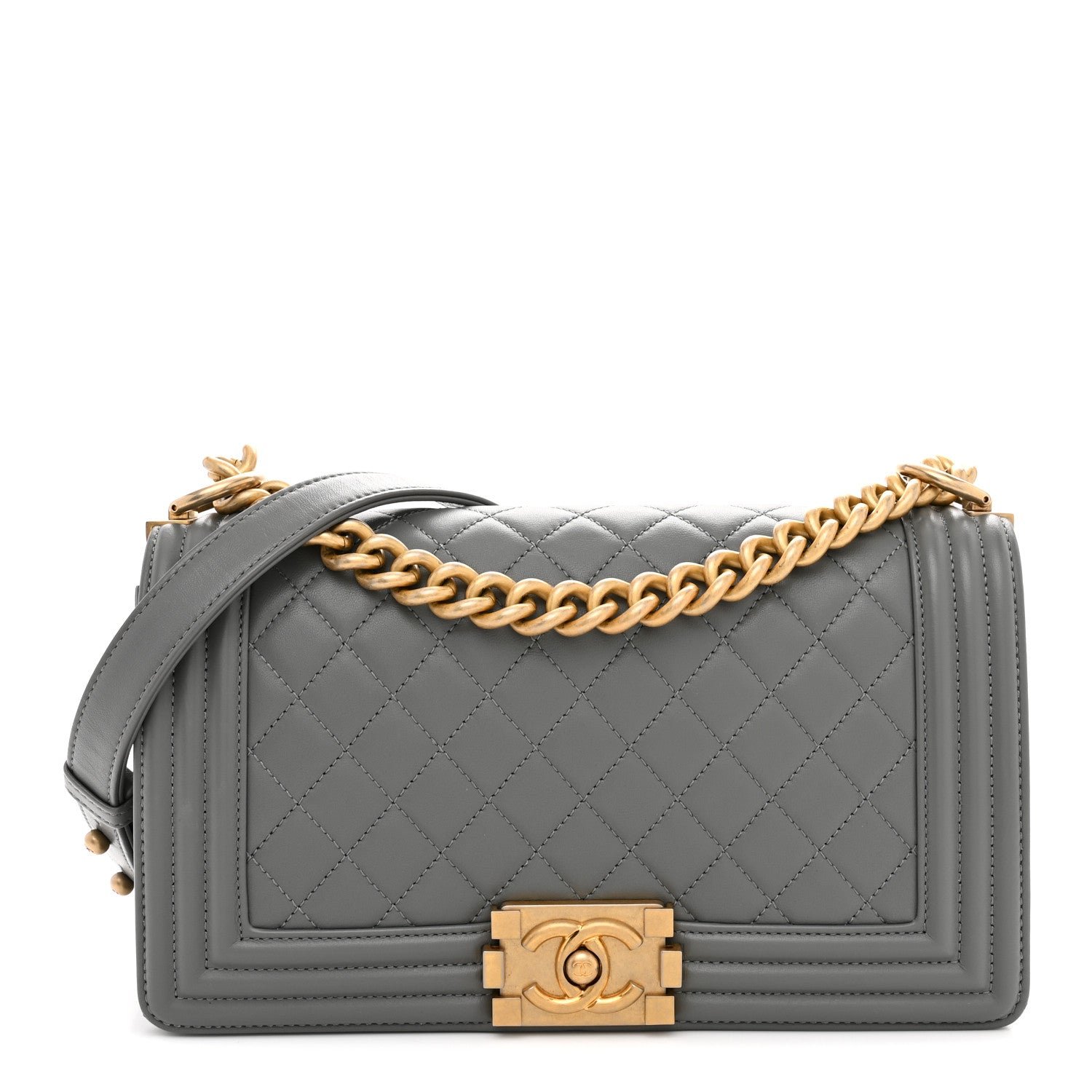 Chanel Lambskin Quilted Medium Boy Flap Grey