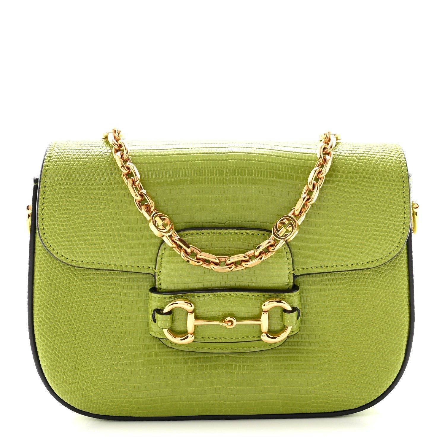 Gucci Lizard Mini Horsebit 1955 Shoulder Bag Green