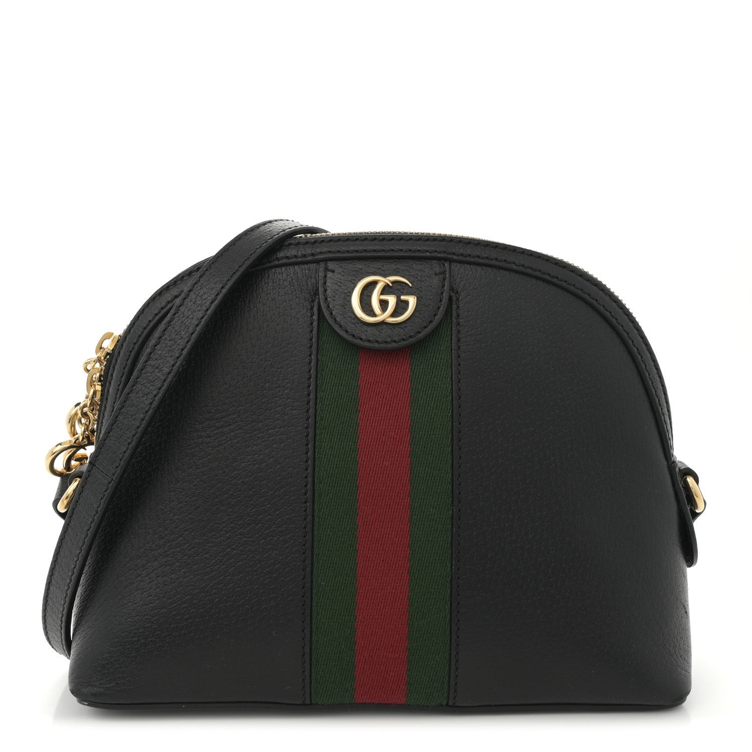 Gucci Calfskin GG Web Small Ophidia Dome Shoulder Bag Black
