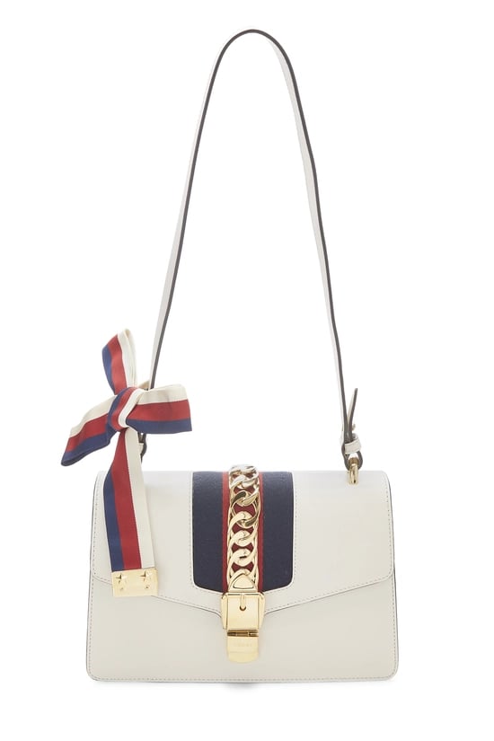 White Leather Sylvie Shoulder Bag Small