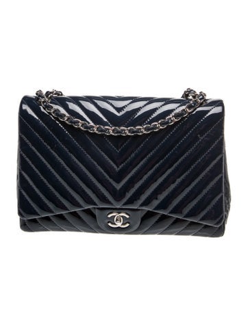 Classic Patent Chevron Jumbo Single Flap Bag