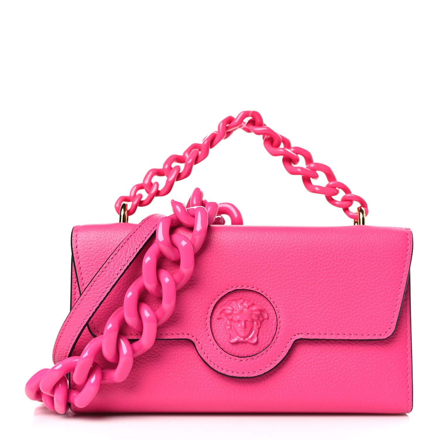 Versace Grained Calfskin La Medusa Wallet On Chain Fuchsia Pink Lilac