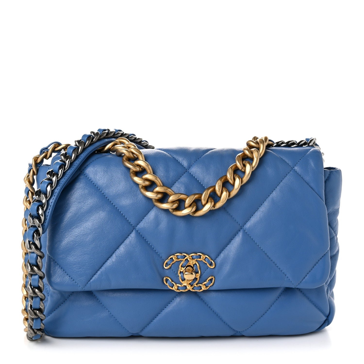 Chanel Lambskin Quilted Large Chanel 19 Flap Blue