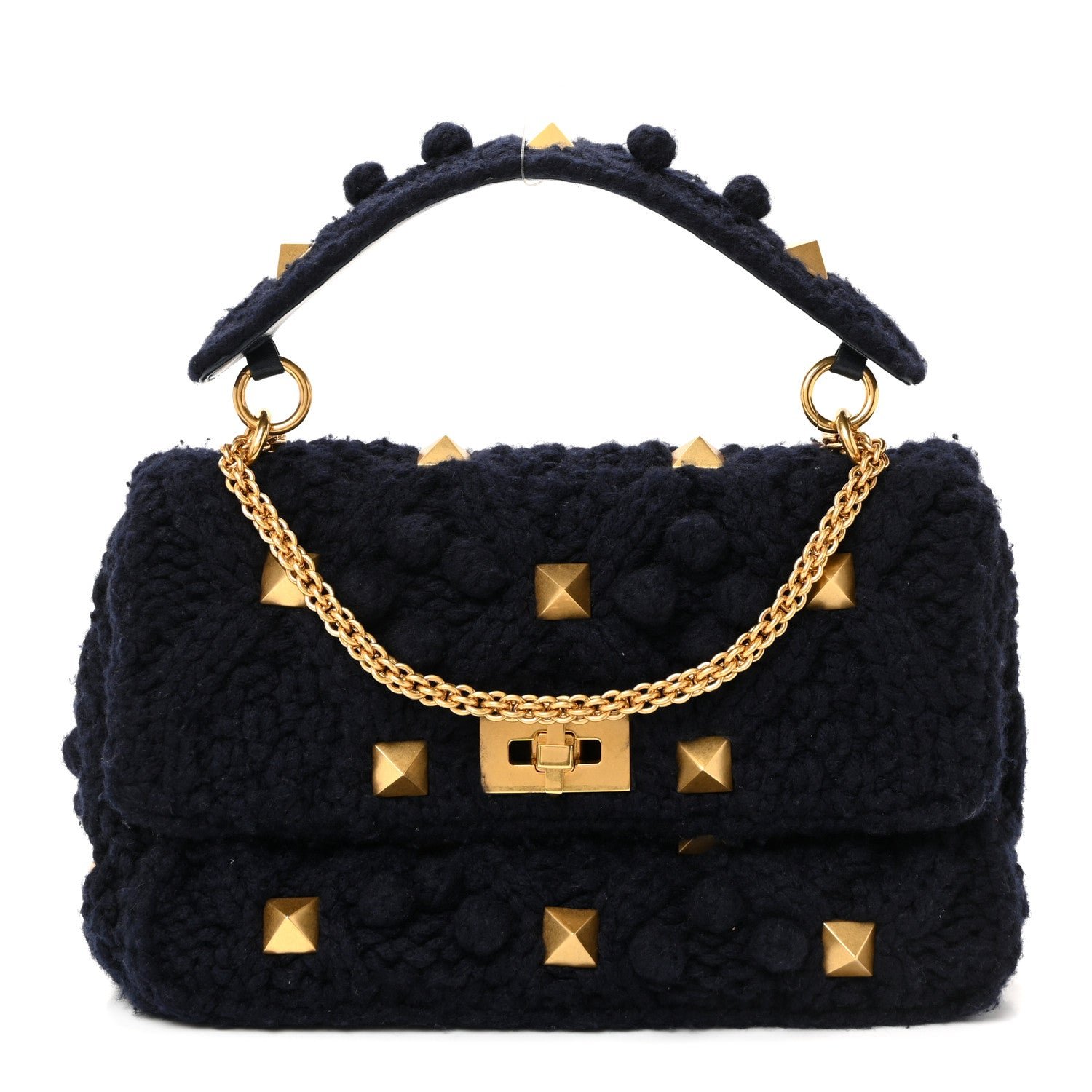 Valentino Garavani Valentino Garavani Cashmere Large Roman Stud Shoulder Bag Marine