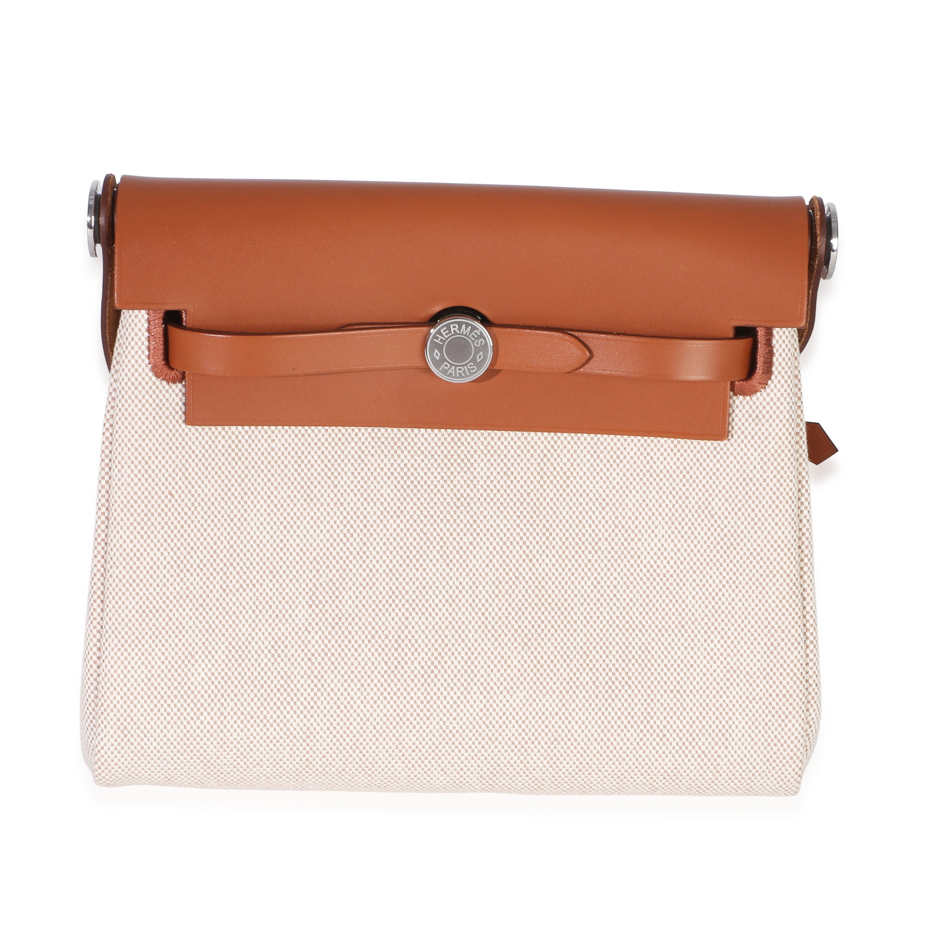 Hermes Ecru Beige Military Toile Fauve Vache Hunter Herbag Zip Retourne 20 PHW
