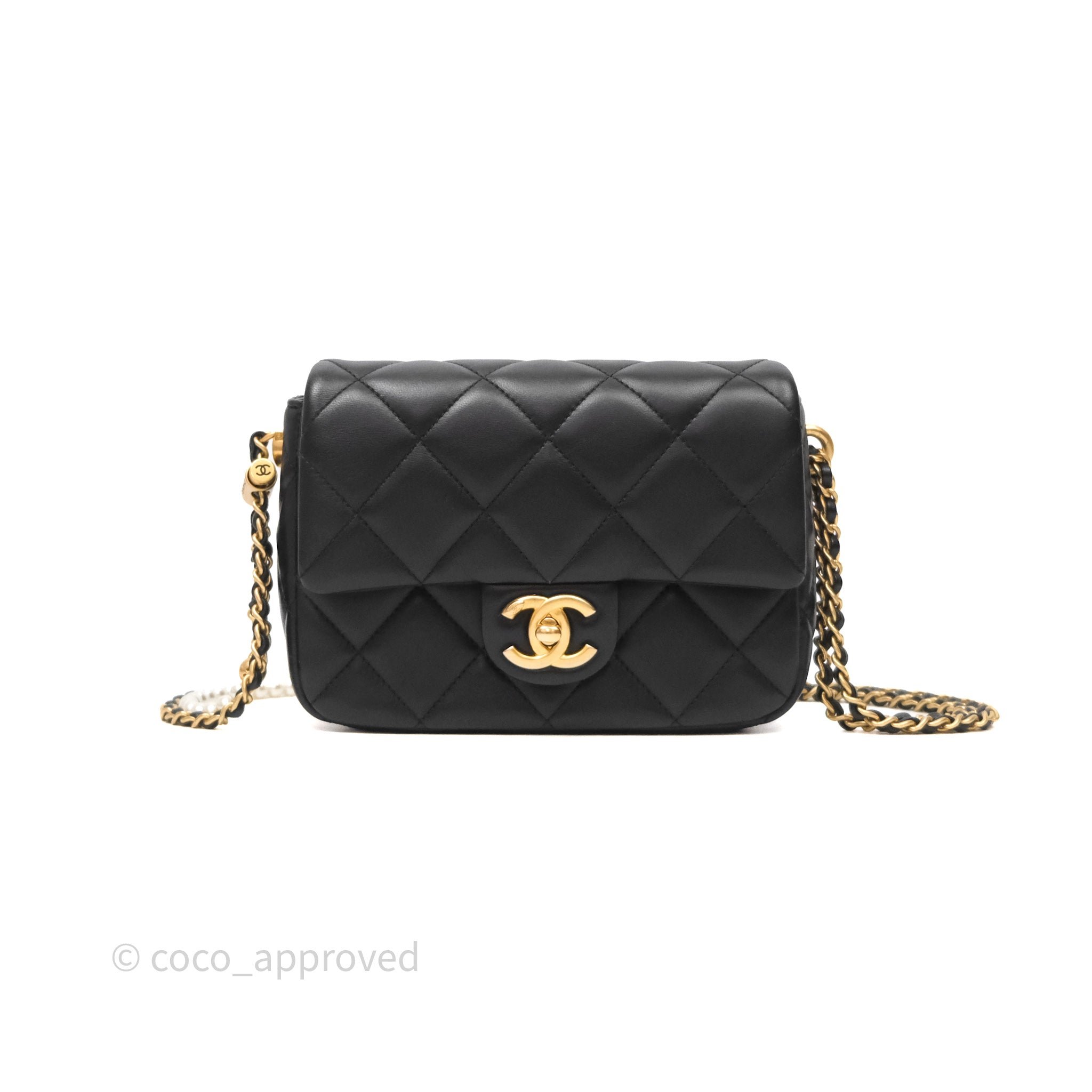 Chanel My Perfect Mini With Pearl Quilted Black Lambskin Aged Gold Hardware