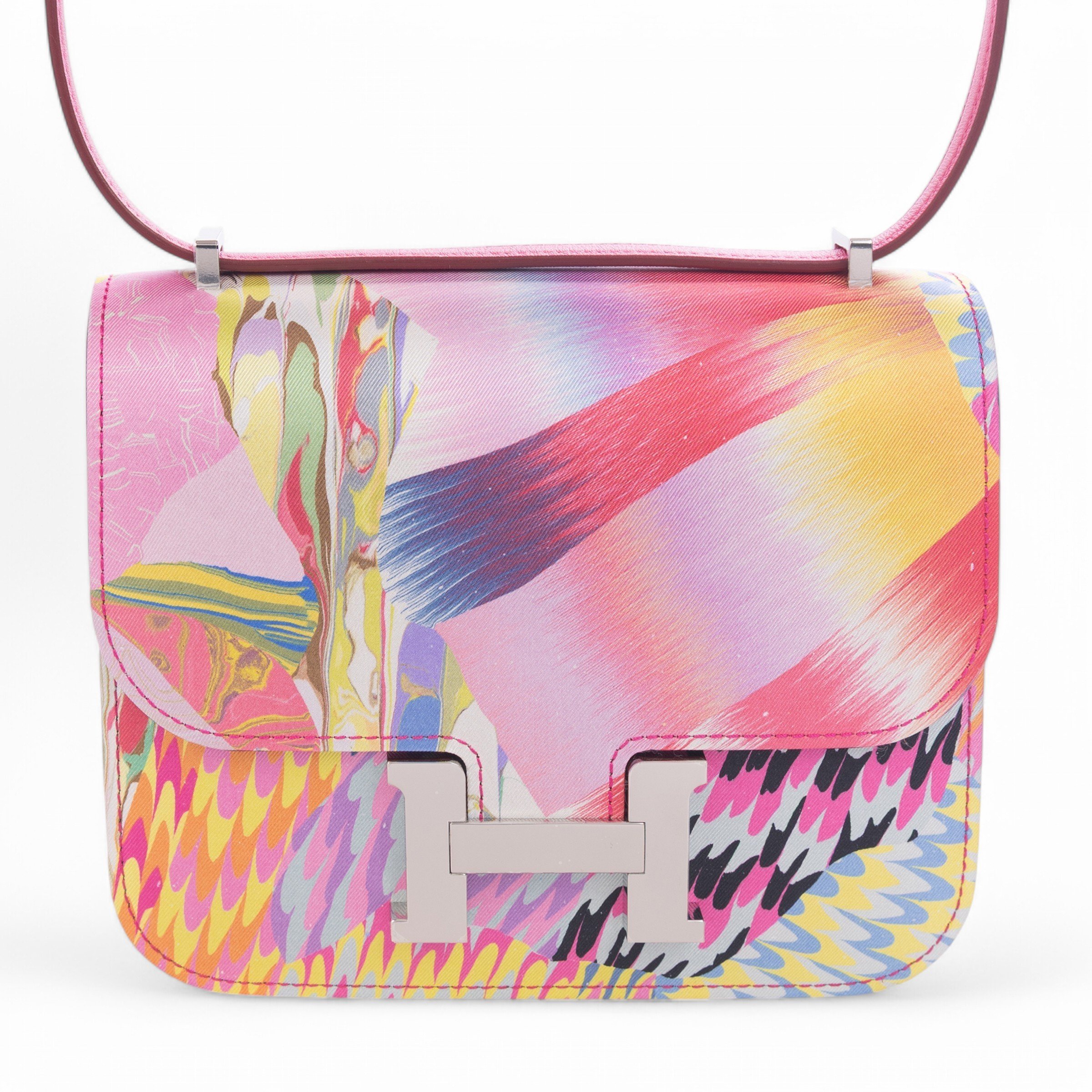 Very Good ( Rank A) HERMÈS Limited Edition Constance Mini MARBLE SILK Multi-color silk Palladium hardware Z (2021)